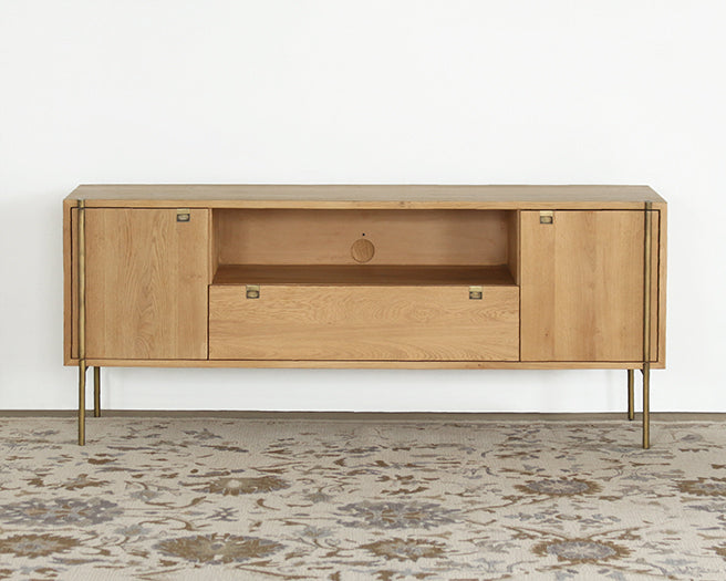 Danish Modern Natural Oak Media Console With Brass