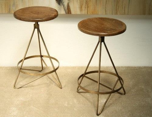 CST48LA - Reclaimed Wood and Vintage Brass Counter Stool