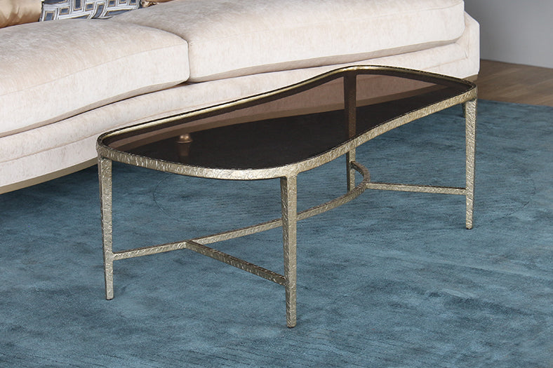 Gold Contoured Coffee Table With Tinted Glass Top