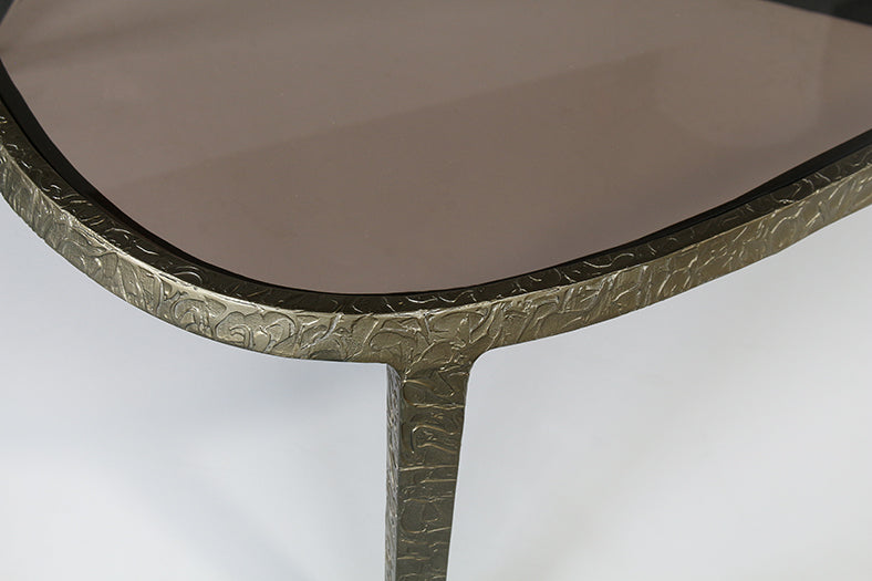 Gold Contoured Coffee Table With Tinted Glass Top