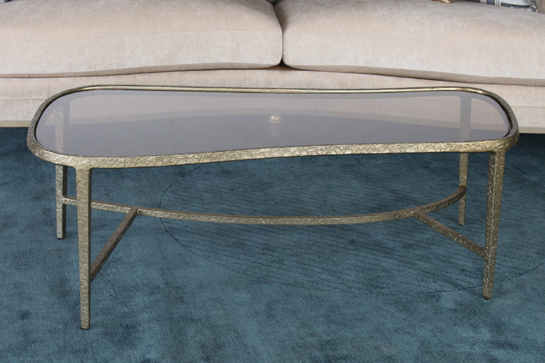 Gold Contoured Coffee Table With Tinted Glass Top