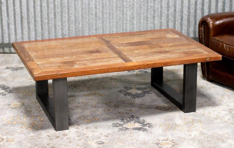 Metal Base Coffee Table With Teak Top