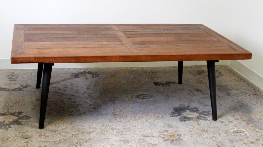 Tapered Iron Leg Coffee Table With Pine Top