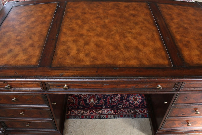 Mahogany Partners Desk with Leather Top