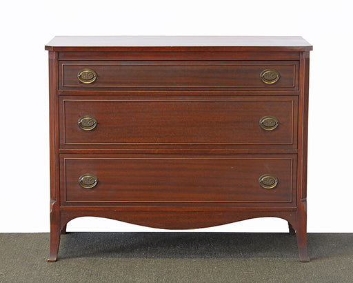 DR08ATL - Sabre Leg Three Drawer Ribbon Mahogany Dresser circa 1940s