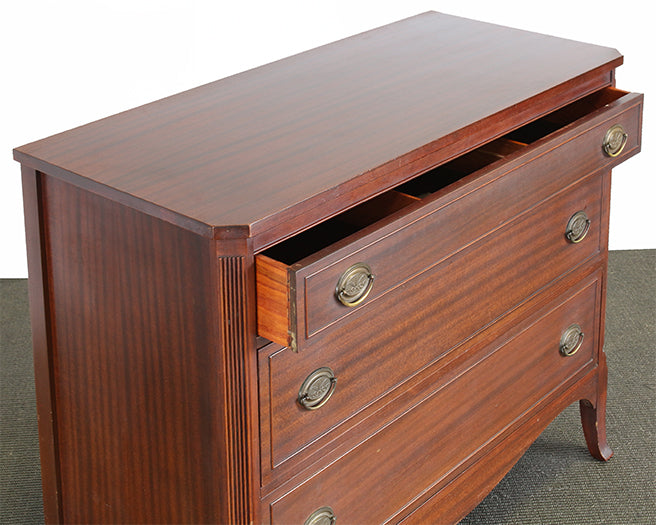 DR08ATL - Sabre Leg Three Drawer Ribbon Mahogany Dresser circa 1940s