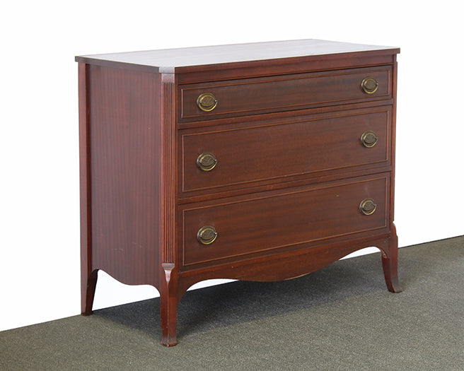 DR08ATL - Sabre Leg Three Drawer Ribbon Mahogany Dresser circa 1940s