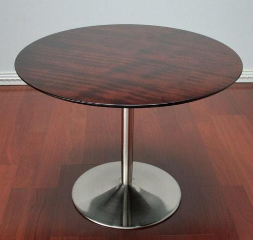 Walnut Top Round Dining Table with Nickel Base