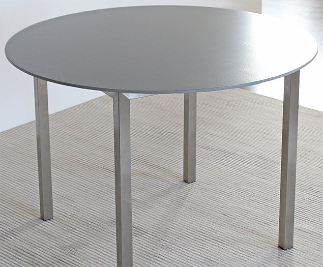 DT58 Round Dining Table with Metal Frame and Gray Laminate Top