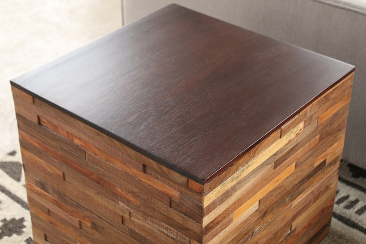 Recycled Wood Block Side Table