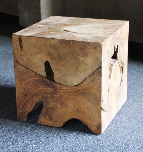 ET330LA - Natural Teak Cube Side Table