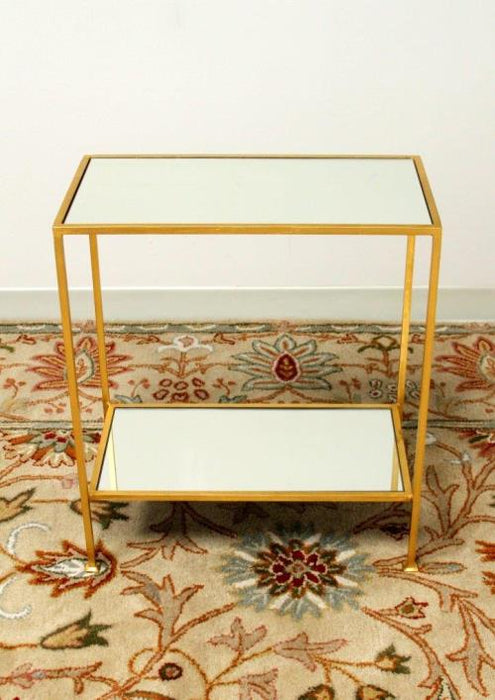 2-Tier Gold Leaf End Table With Mirrored Top