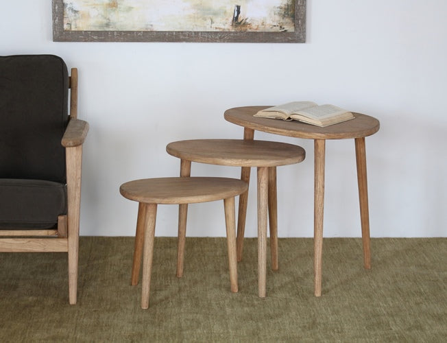 Hardwood Nesting Tables in Natural Finish Set of 3
