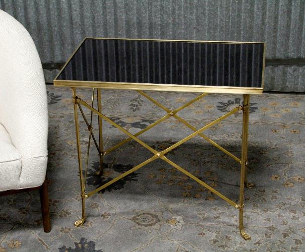Brass Directoire Entry Table with Black Granite Top