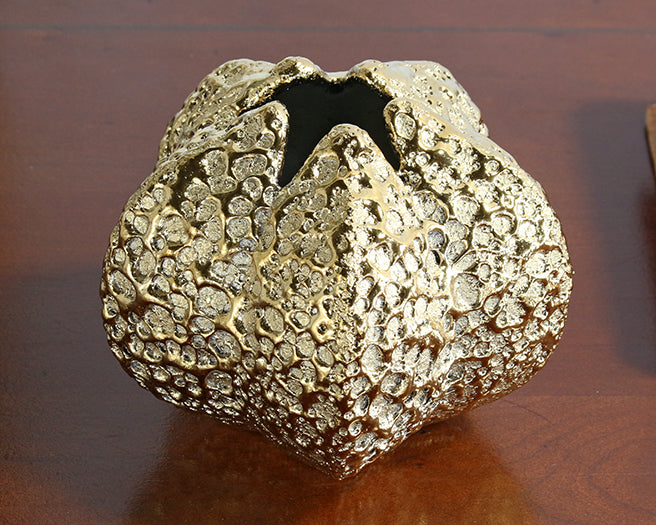 Small Hammered Gold Pinched Vase - Cleared Decor