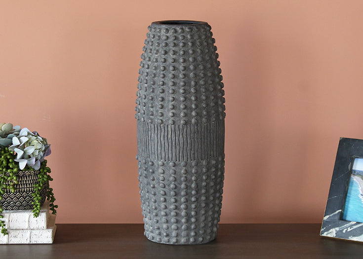 Tall Gray Ribbed Vase - Cleared Decor