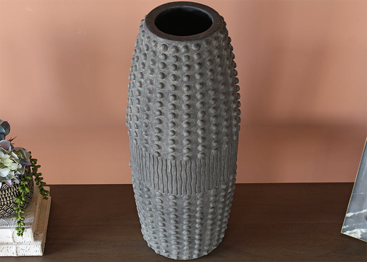 Tall Gray Ribbed Vase - Cleared Decor