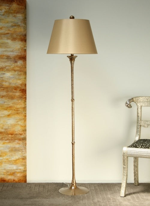 FL08ATL - Vintage Brass Floor Lamp with Gold Silk Shade