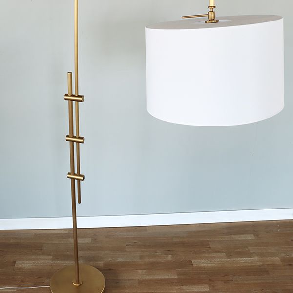 Natural Brass Arc Floor Lamp with Fabric Shade
