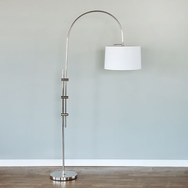 Polished Nickel Arc Floor Lamp With Fabric Shade