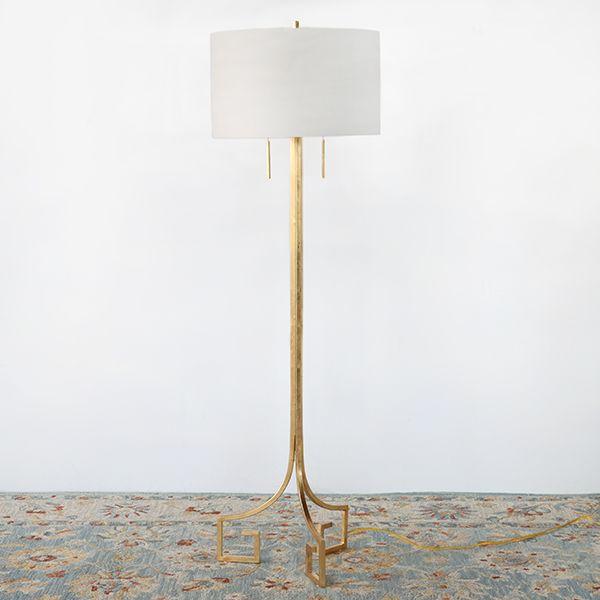 Antique Gold Floor Lamp with Greek Key Base