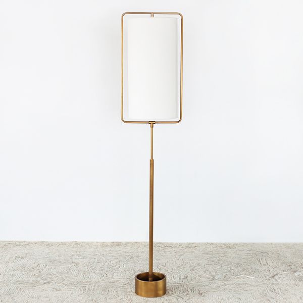 Natural Brass Floor Lamp w/Ensconced White Shade