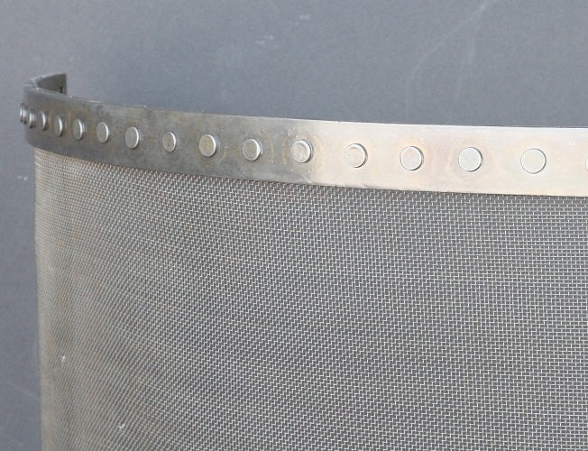 Curved Iron Mesh Riveted Brass Fireplace Screen