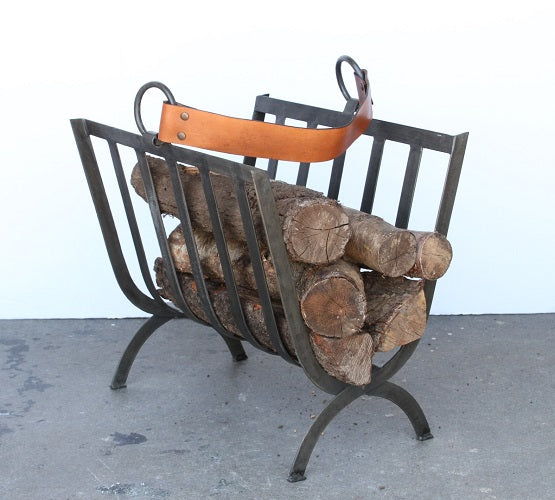 Iron Band Log Holder with Leather Handle