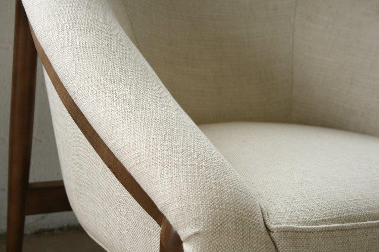 Oatmeal Woven Barrel Chair with Walnut Legs