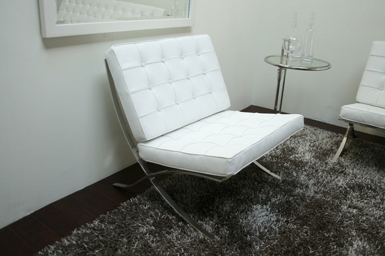White Leather Barcelona Style Chair