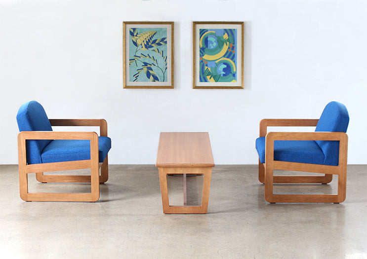 Natural Oak Lounge Chair in Blue Upholstery