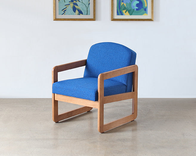 Natural Oak Lounge Chair in Blue Upholstery