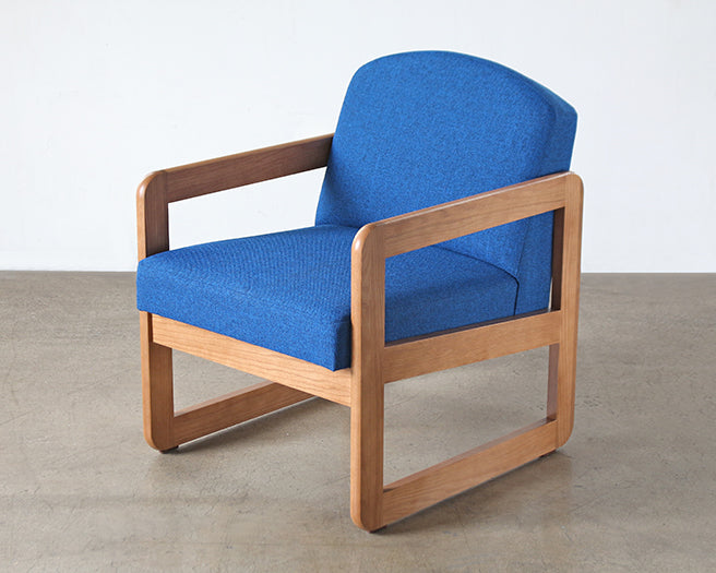 Natural Oak Lounge Chair in Blue Upholstery