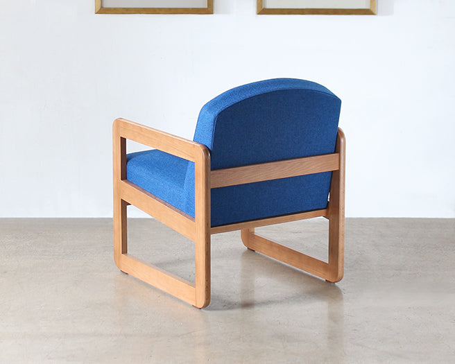 Natural Oak Lounge Chair in Blue Upholstery