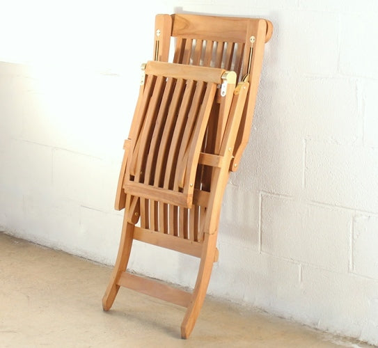 Teak Slatback Folding Recliner