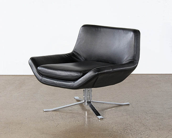 Vintage  Black Leather Lounge Chair on Splayed Chrome Base