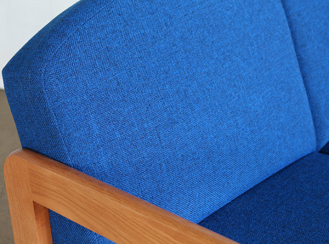 Natural Oak Loveseat in Blue Upholstery