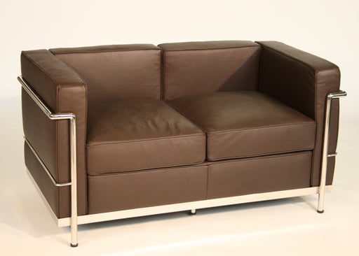 Dark Brown Leather Corbusier Style Loveseat