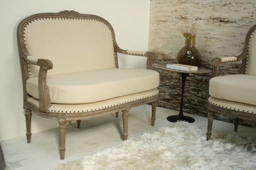 Louis Parlor Style Cream Linen Loveseat with Nailhead Trim