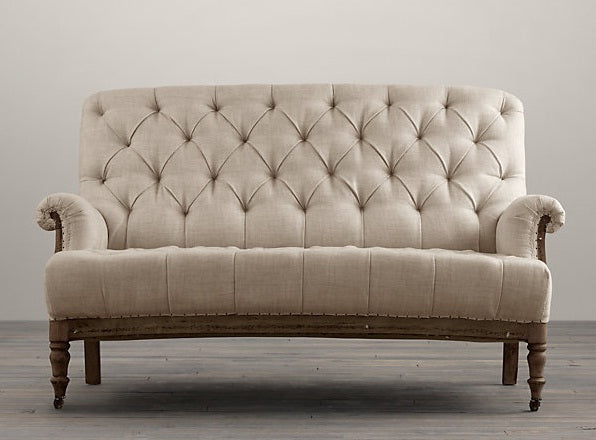 Deconstructed French Victorian Settee in Sand Belgian Linen