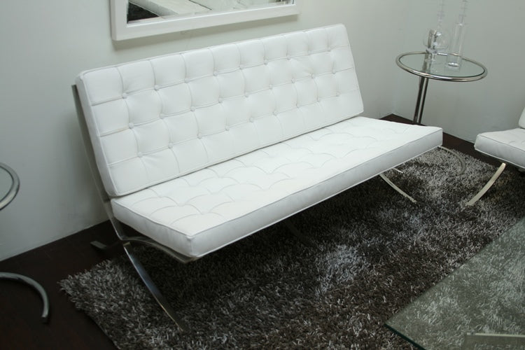 White Leather Barcelona Style Loveseat