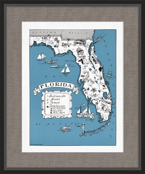 MAP100ATL Illustrated Map of Florida 21.5W x 26H