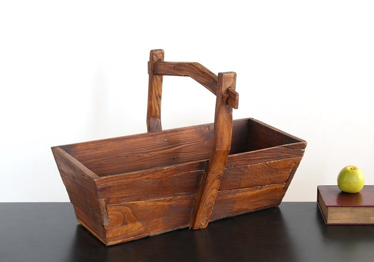 Rustic Wooden Magazine Bin with Handle