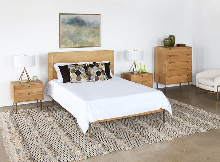 Danish Modern Natural Oak Nightstand With Brass Legs