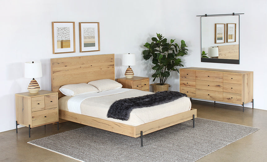 Light Oak Three Drawer Nightstand With Gunmetal HW