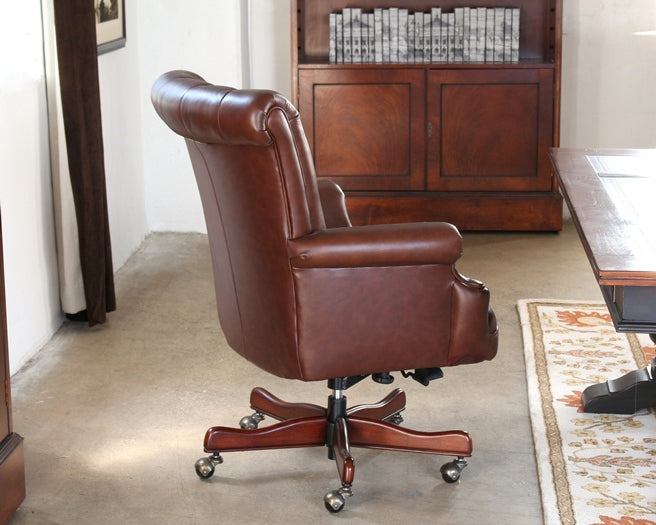 Coffee Leather Channel Back Executive Chair