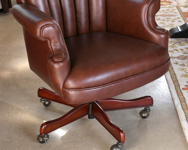 Coffee Leather Channel Back Executive Chair