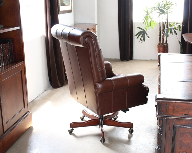 Coffee Leather Tufted Executive Chair