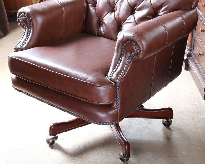 Coffee Leather Tufted Executive Chair