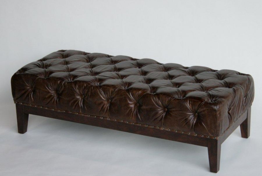 Austen Cigar Leather Tufted Ottoman